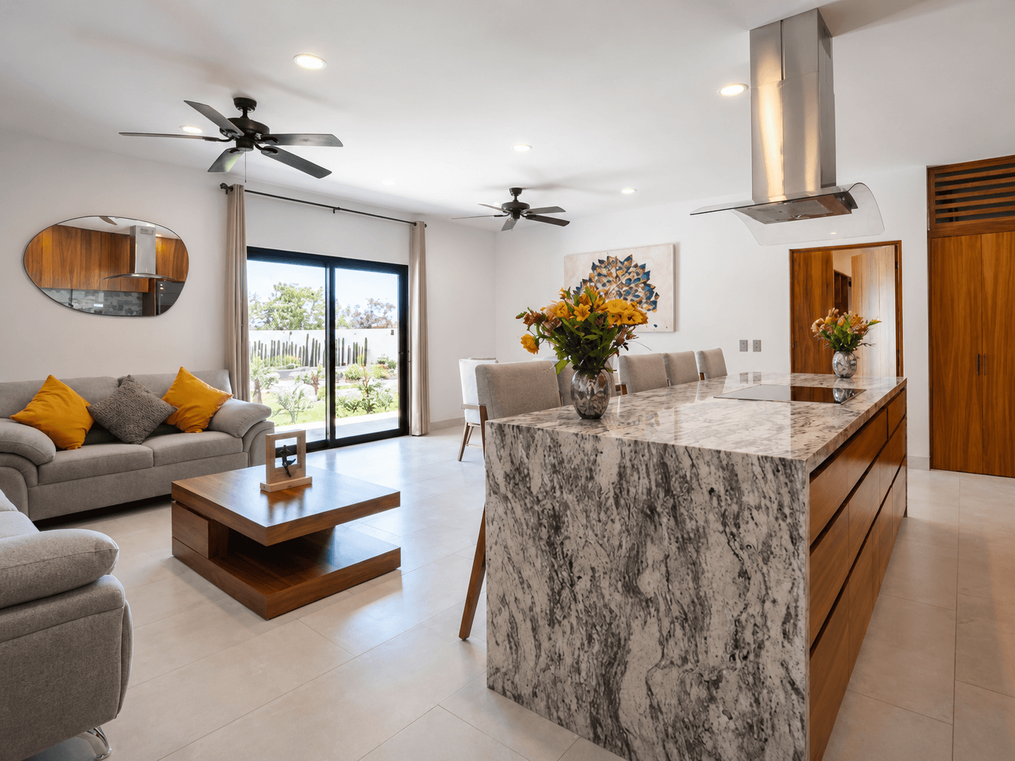 Open-concept living room and kitchen.
